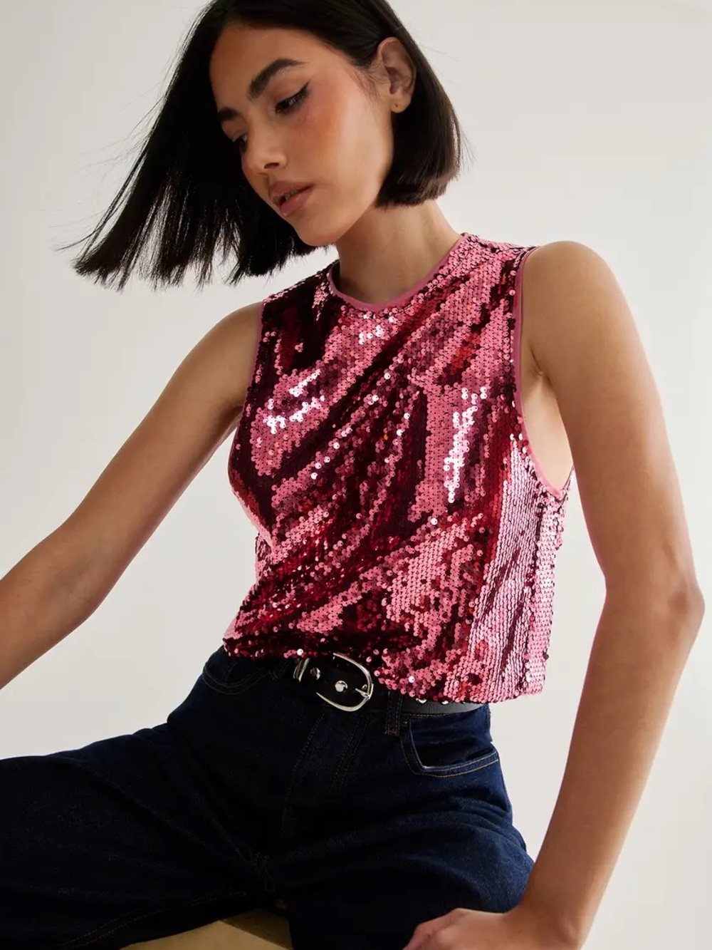Nasty Gal Hot Pink Sequin Tank Top